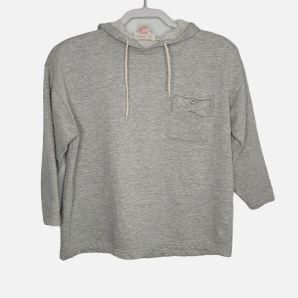 VINTAGE 90s sweatshirt gray bow‎ pocket boxy with shoulder pads S